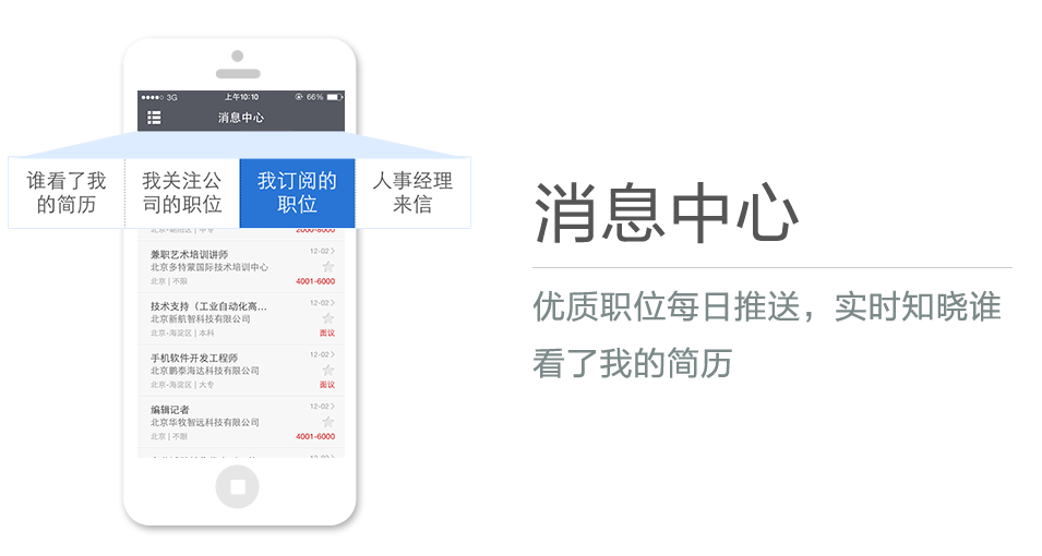 優(yōu)質(zhì)職位每日推送，實時知曉誰看了我的簡歷